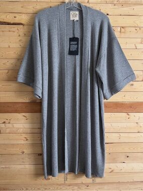 Chaser Women’s Gray Ribbed 3/4 Kimono Sleeve Open Long Cardigan Sweater Size M
